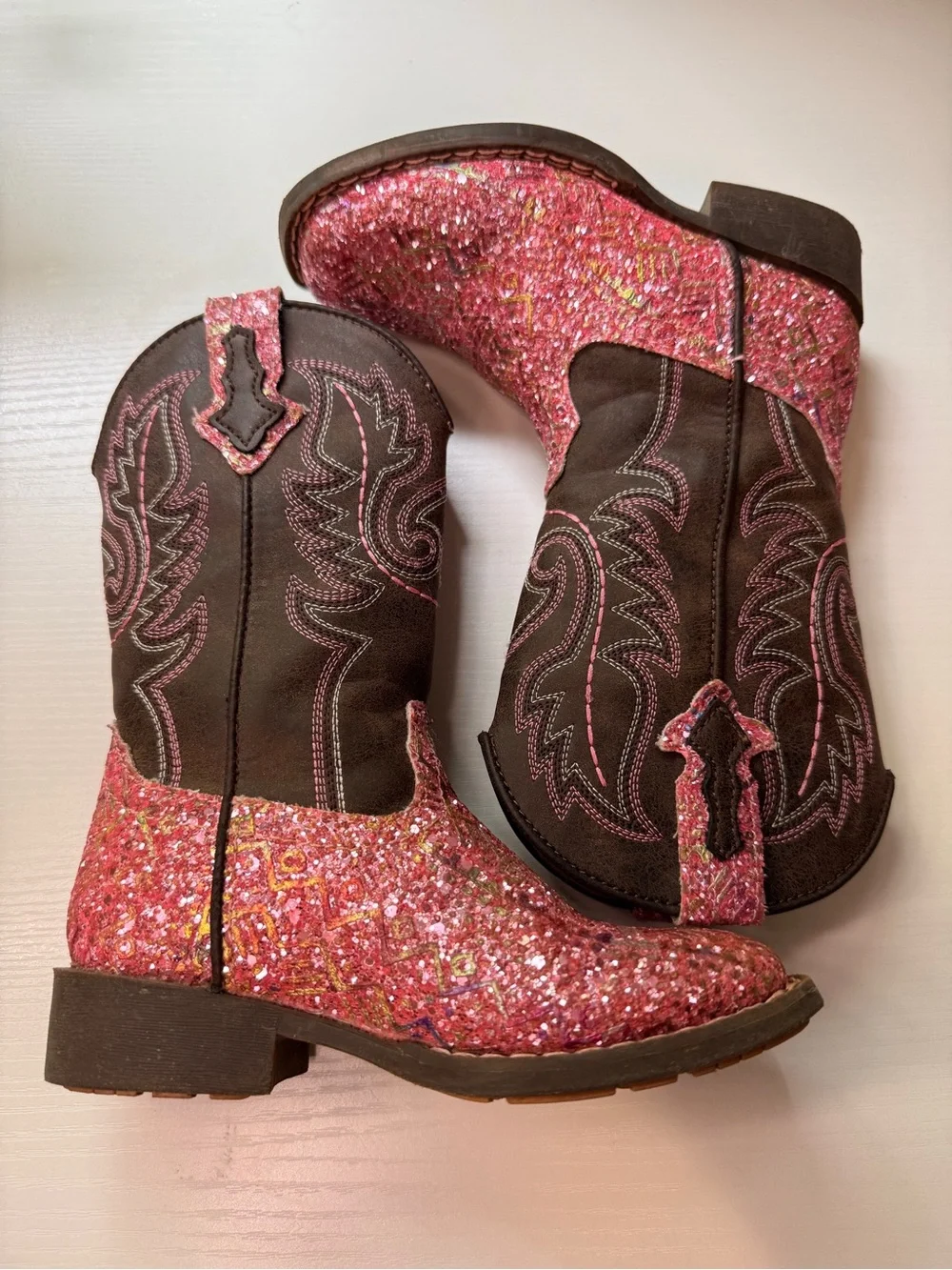 Roper Toddler Pink Glitter Aztec Square Toe Boot